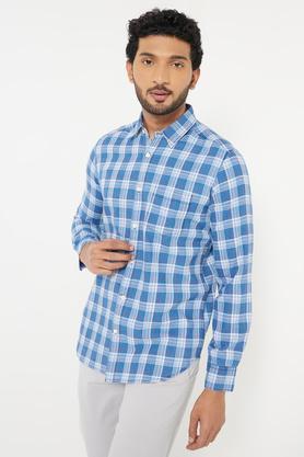 checks cotton regular fit men's shirt - blue