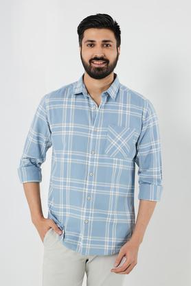 checks cotton regular fit men's shirt - blue