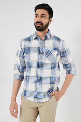 checks cotton regular fit men's shirt - khaki