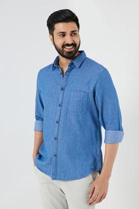 checks cotton regular fit men's shirt - navy