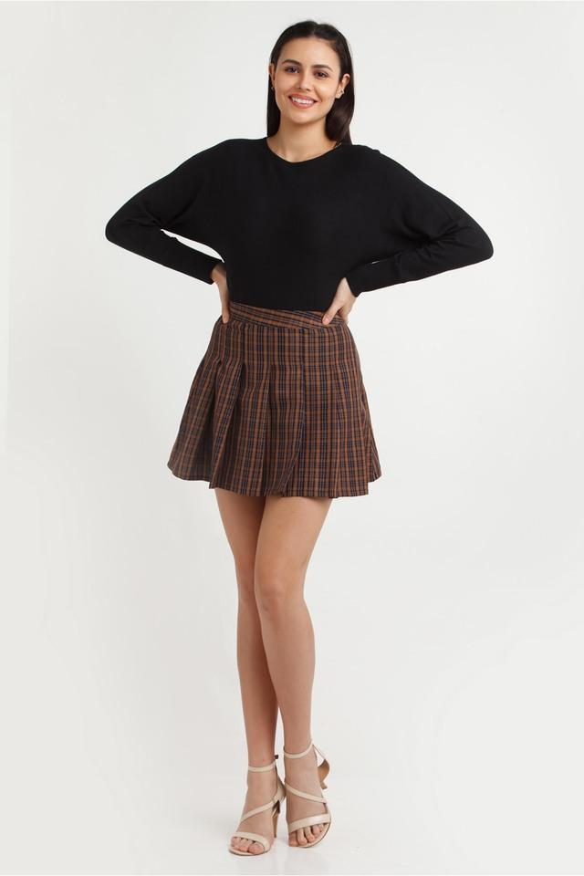 checks cotton regular fit womens casual skirt