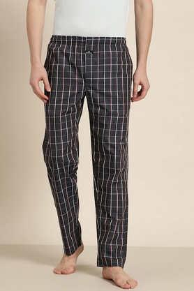 checks cotton relaxed fit men's pants - grey