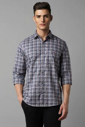 checks cotton slim fit men's casual wear shirt - grey