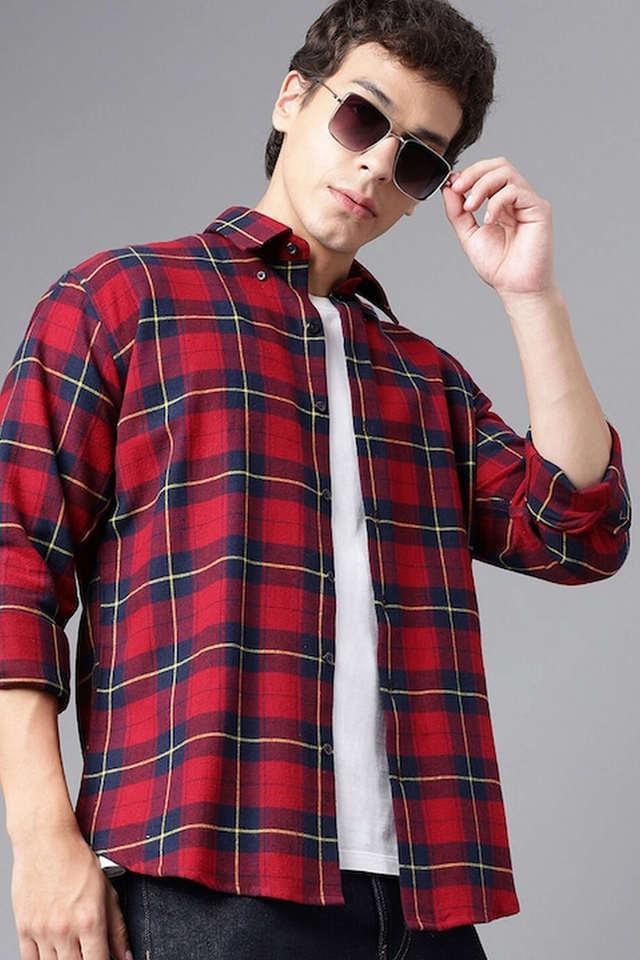 checks cotton slim fit mens casual shirt