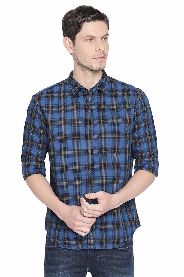 checks cotton slim fit mens casual shirt