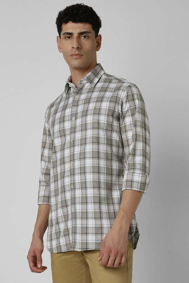 checks cotton slim fit mens casual shirt