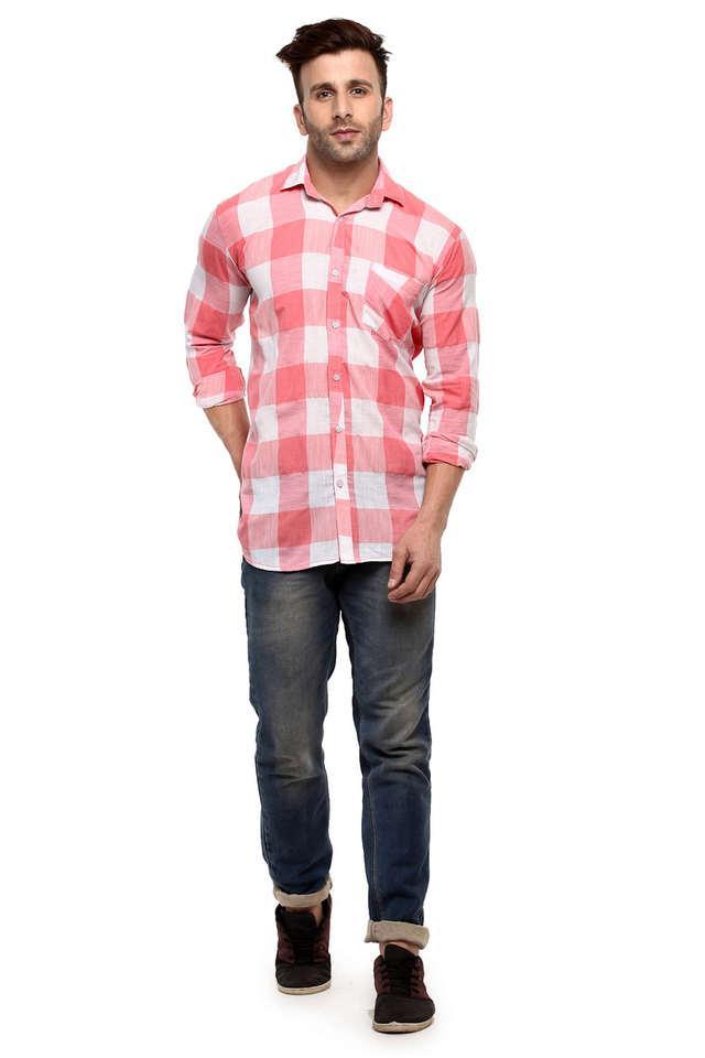 checks cotton slim fit mens casual shirt