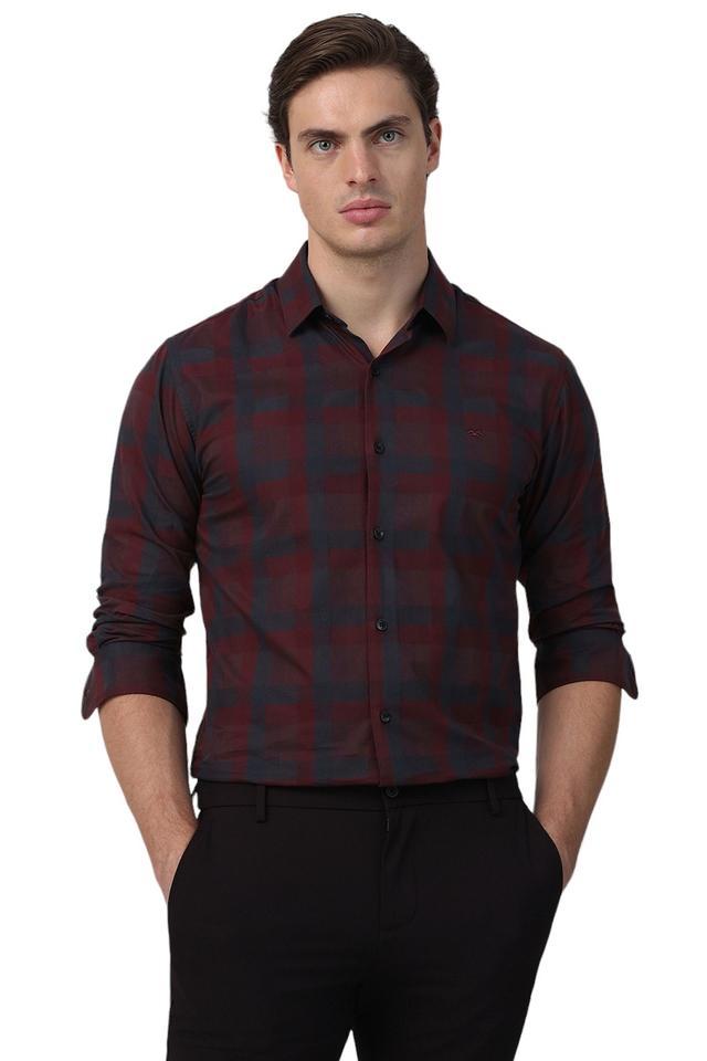 checks cotton slim fit mens casual shirt