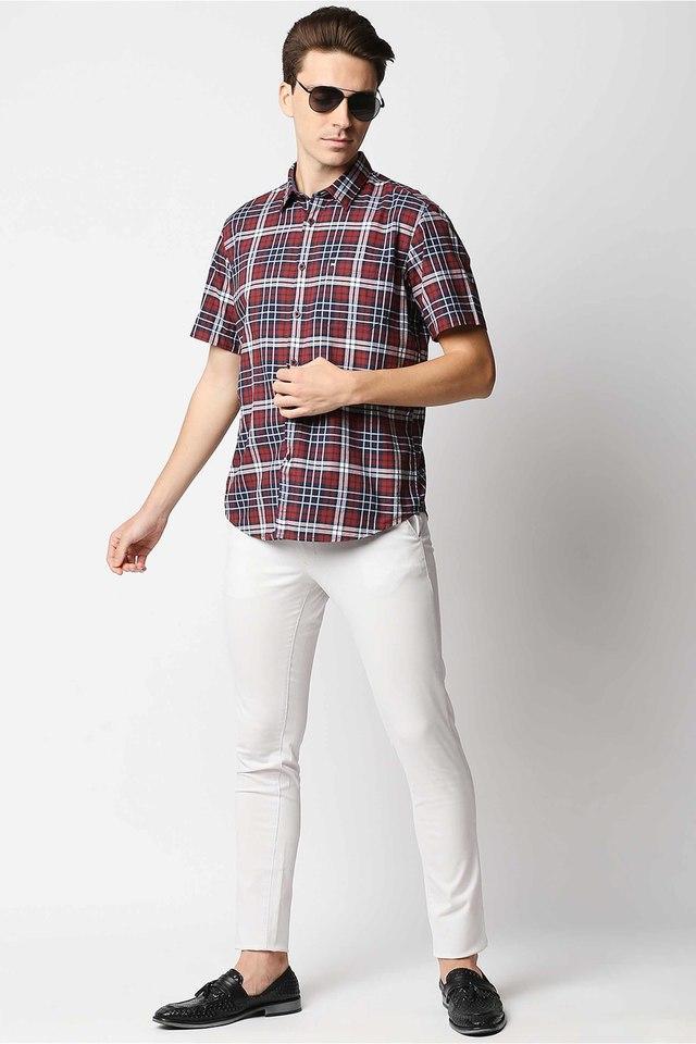 checks cotton slim fit mens casual shirt