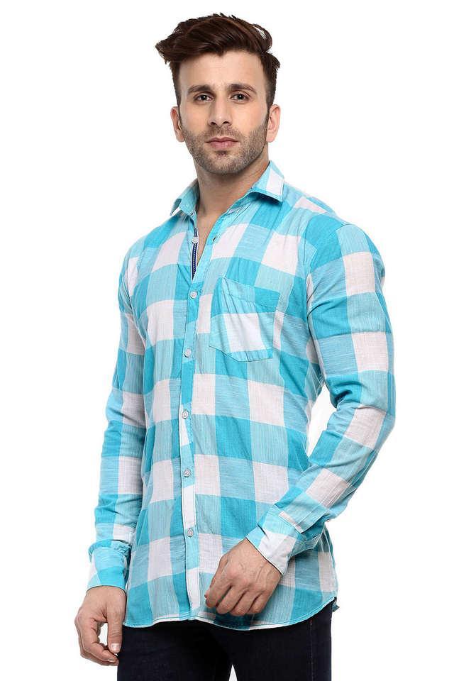 checks cotton slim fit mens casual shirt