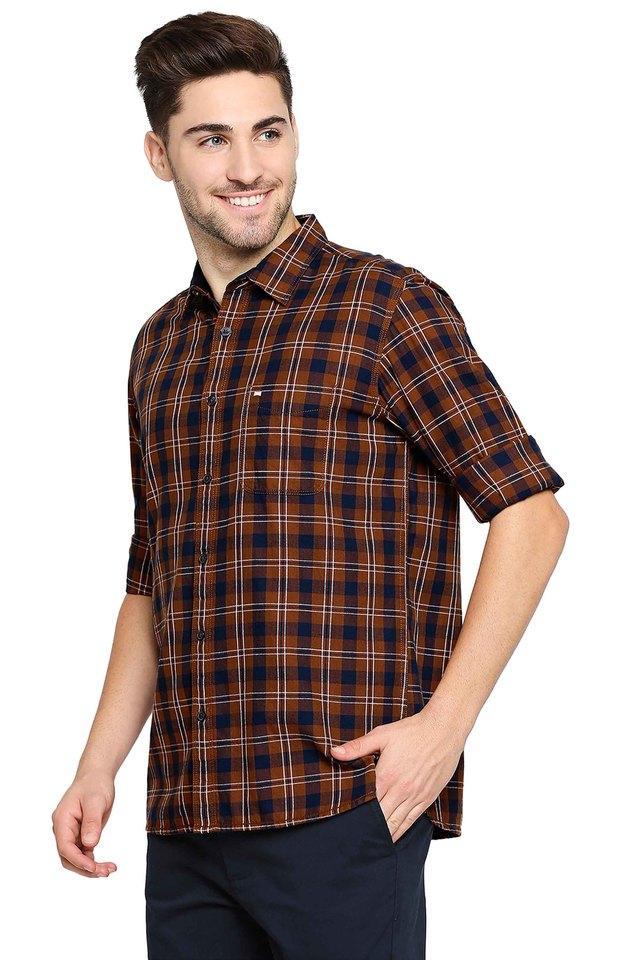 checks cotton slim fit mens casual shirt