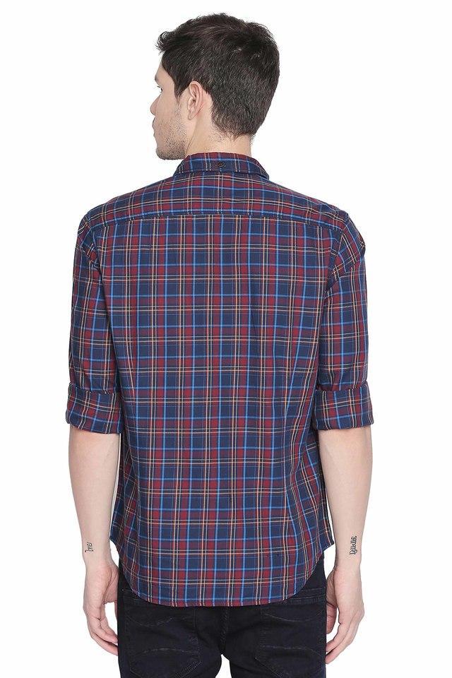 checks cotton slim fit mens casual shirt