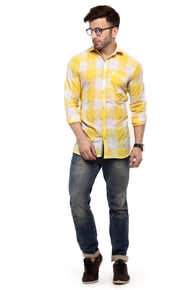 checks cotton slim fit mens casual shirt