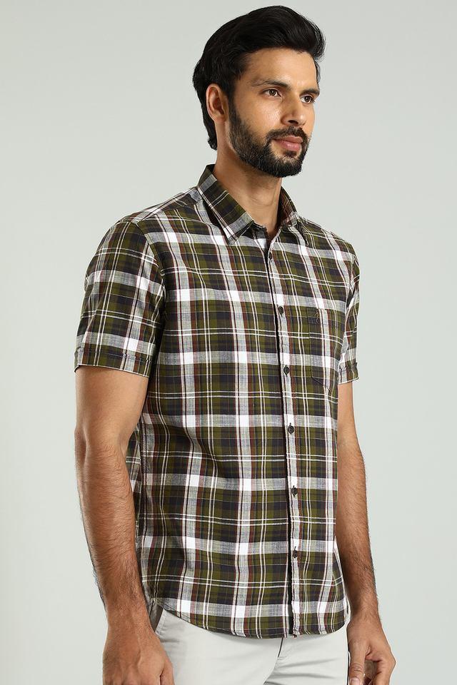 checks cotton slim fit mens casual shirt