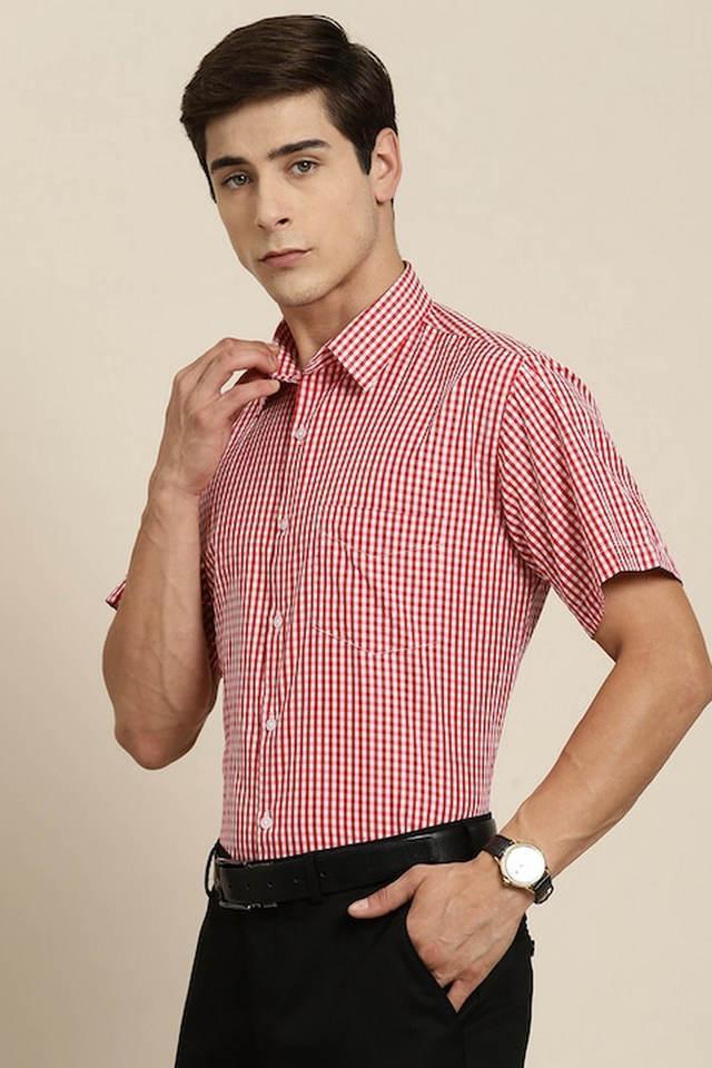 checks cotton slim fit mens formal shirt