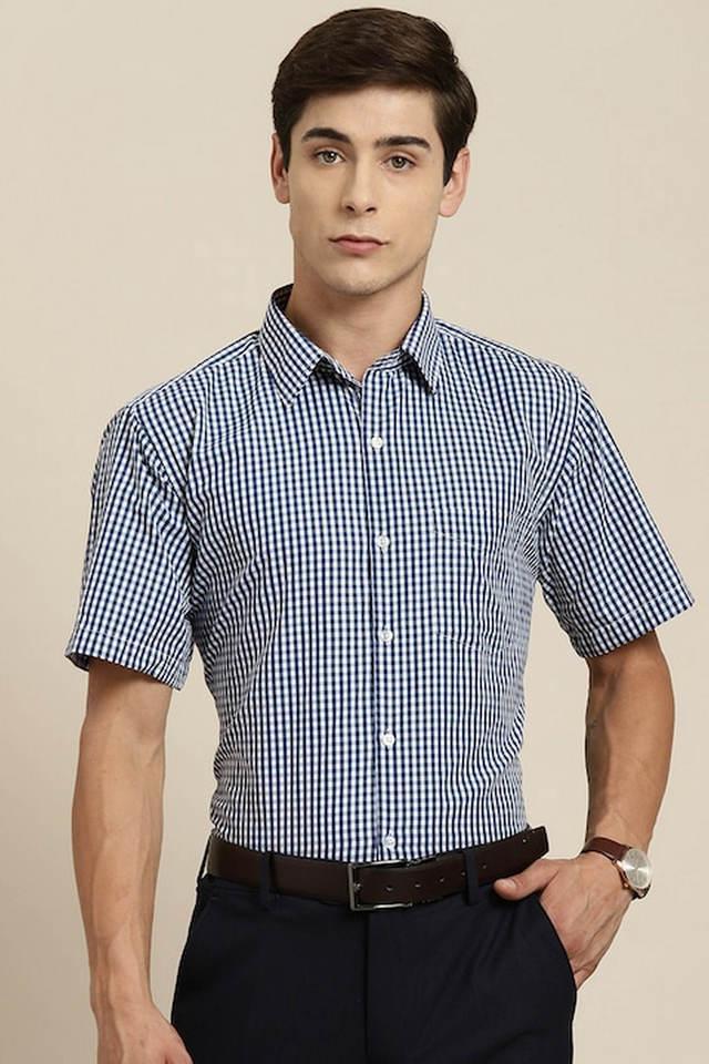 checks cotton slim fit mens formal shirt