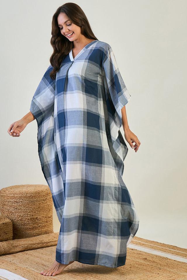 checks cotton v-neck womens kaftan