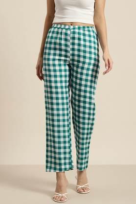 checks crepe regular fit women's pants - green