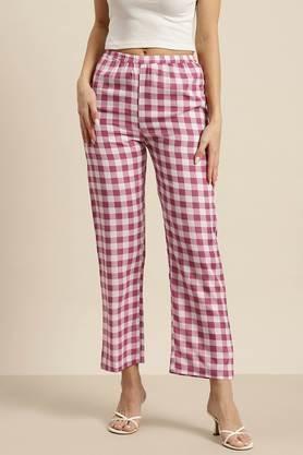 checks crepe regular fit women's pants - pink