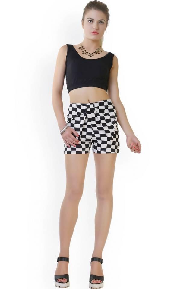 checks crepe regular fit womens shorts