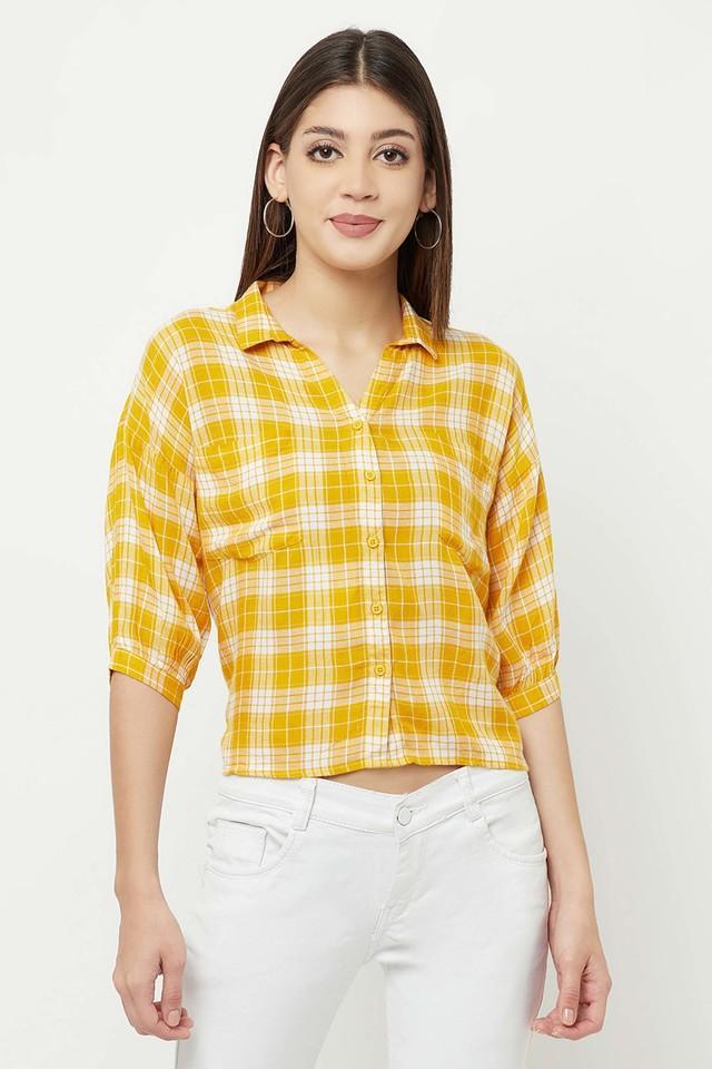 checks lyocell collar neck womens casual shirt