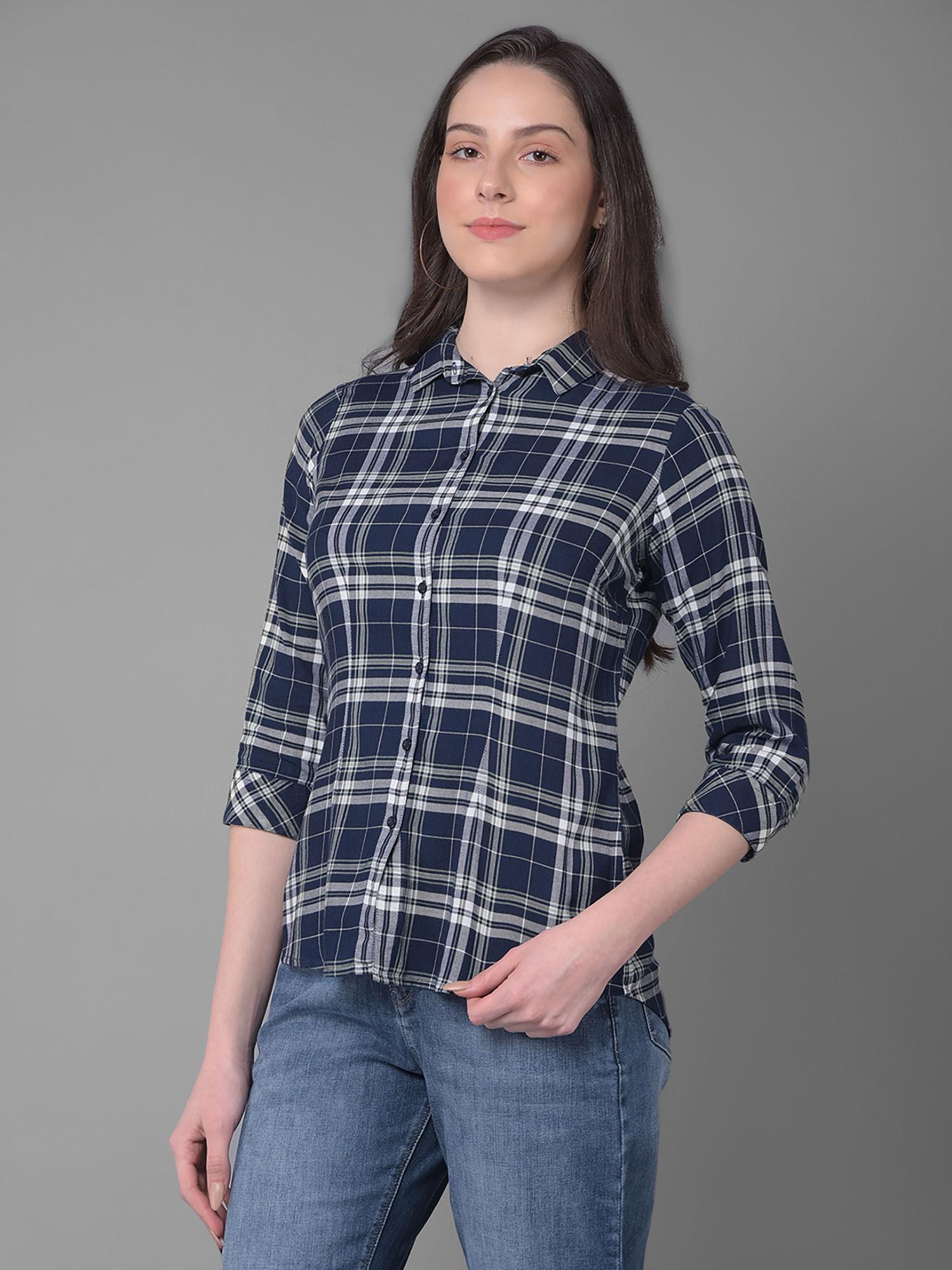 checks navy blue shirt for women