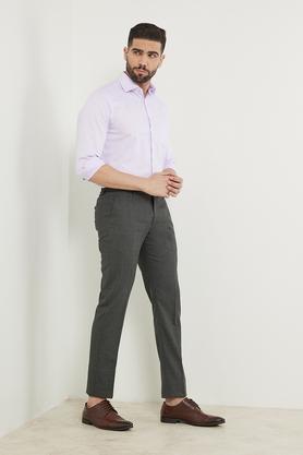 checks polyester blend slim fit men's work wear trousers - charcoal