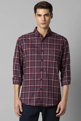 checks polyester slim fit men's casual shirt - purple