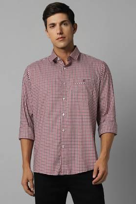 checks polyester slim fit men's casual shirt - red