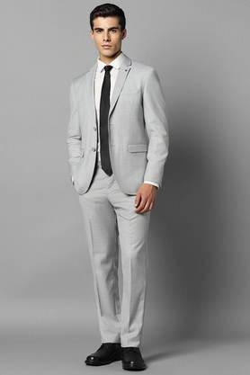 checks polyester slim fit men's festive wear suit - grey