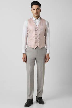 checks polyester slim fit men's festive wear suit - grey