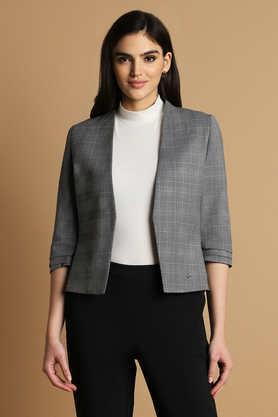 checks polyester women's formal wear blazer - charcoal