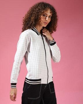 checks print raglan sleeves jacket