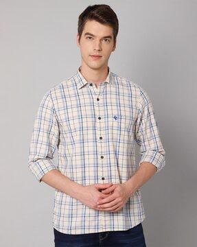 checks print spread collar shirt