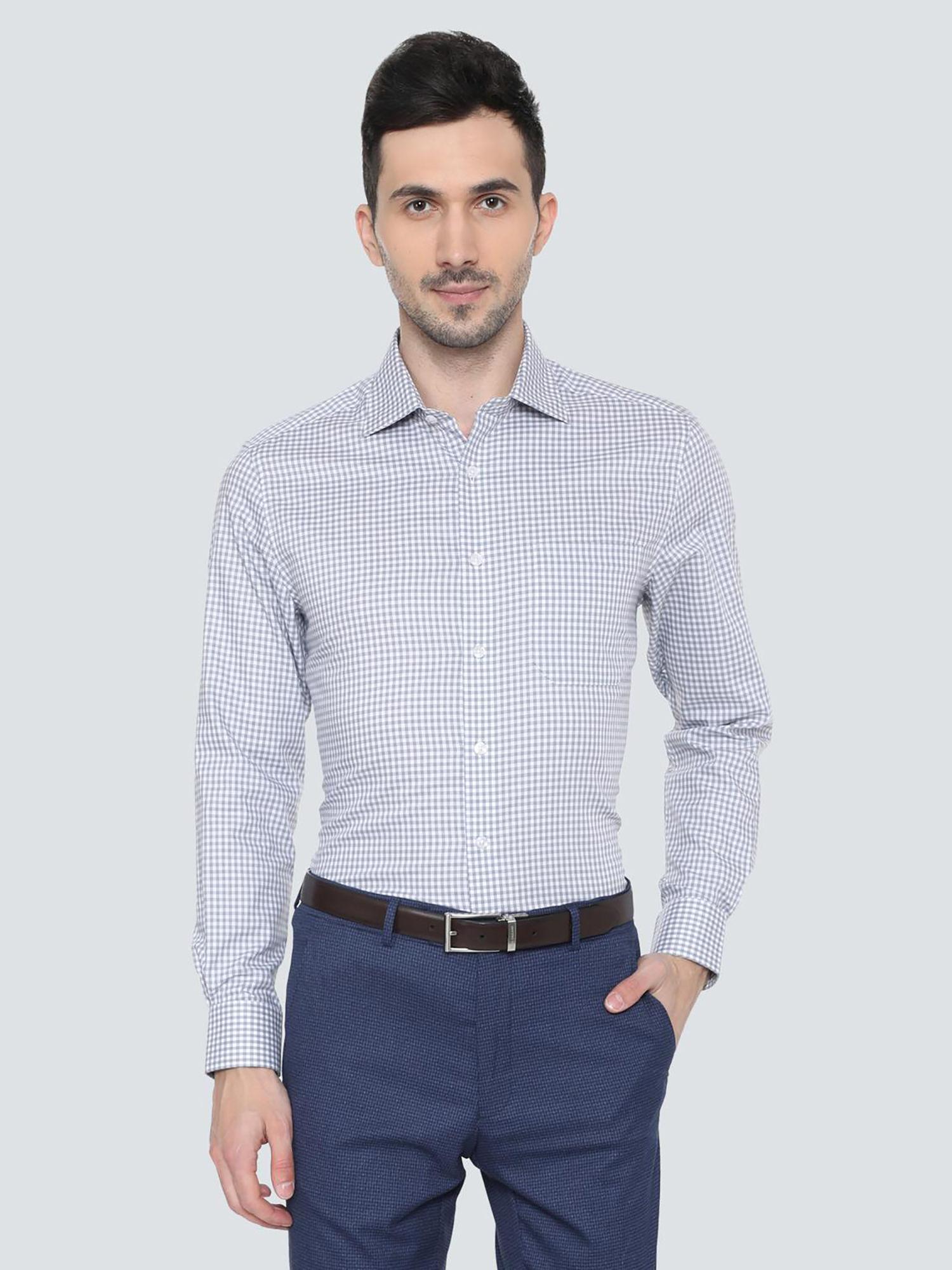 checks printed grey long sleeves formal shirt