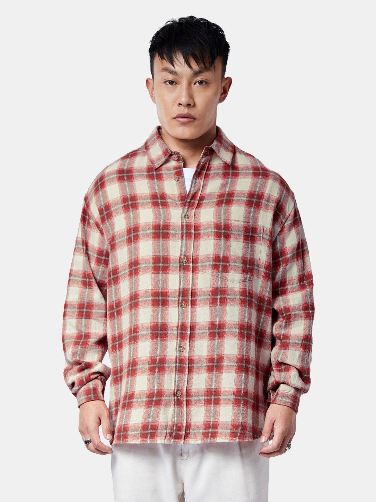 checks red brown and cream men relaxed shirts