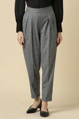 checks regular fit polyester women's formal wear trousers - charcoal