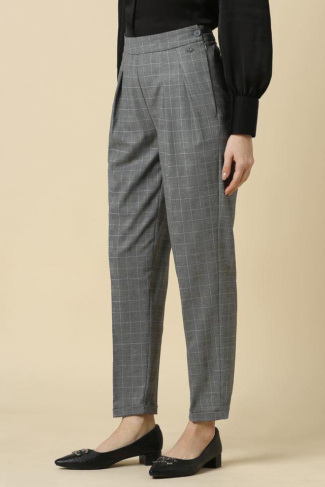 checks regular fit polyester womens formal wear trousers