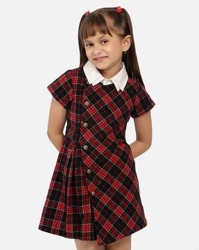 checks shirt dress with buttoned accent