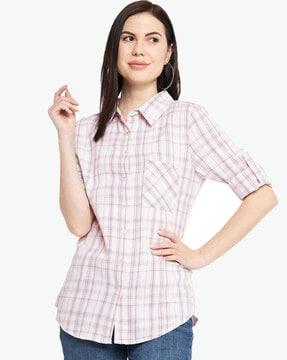 checks shirt with roll-up sleeves
