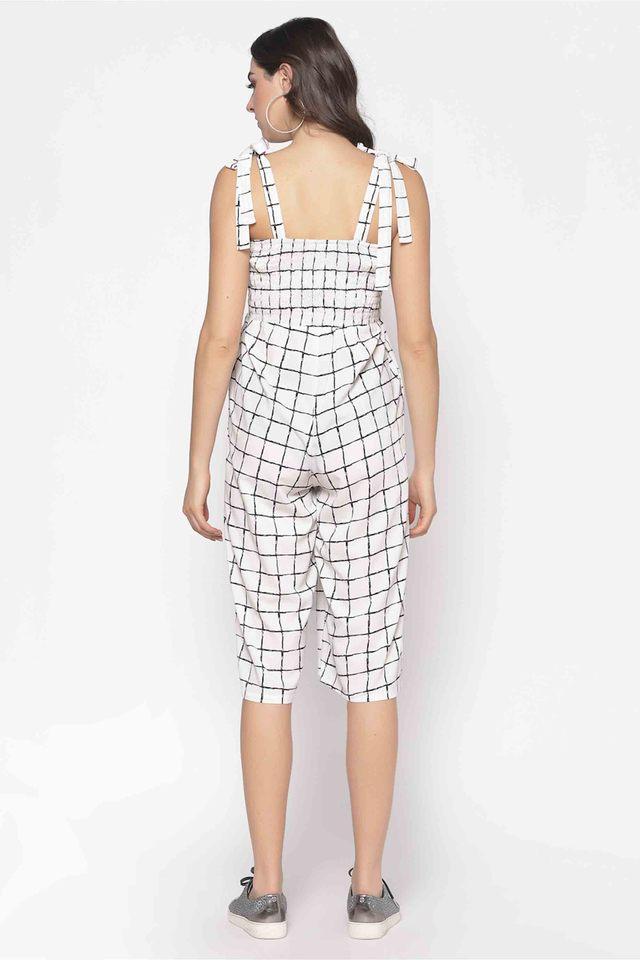 checks sleeveless polyester womens midi length jumpsuit