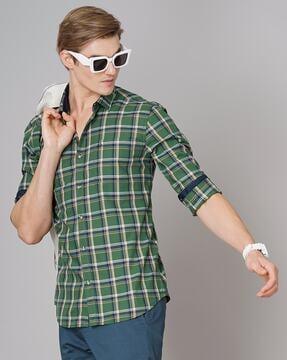 checks slim fit shirt with patch pocket