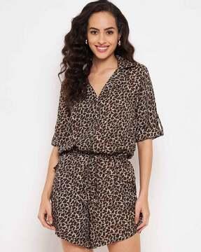 cheetah print collared jumpsuit