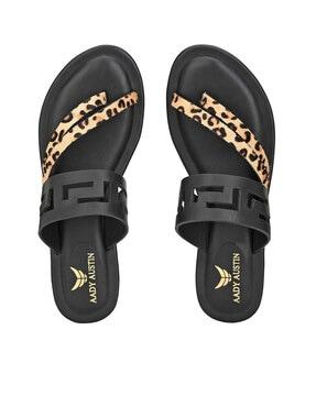 cheetah print slip-on flat sandals with cut-outs