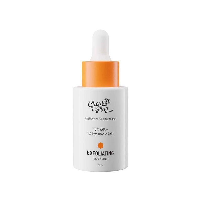 chemist at play exfoliating face serum with 10% aha + 1% hyaluronic acid for textured & uneven skin