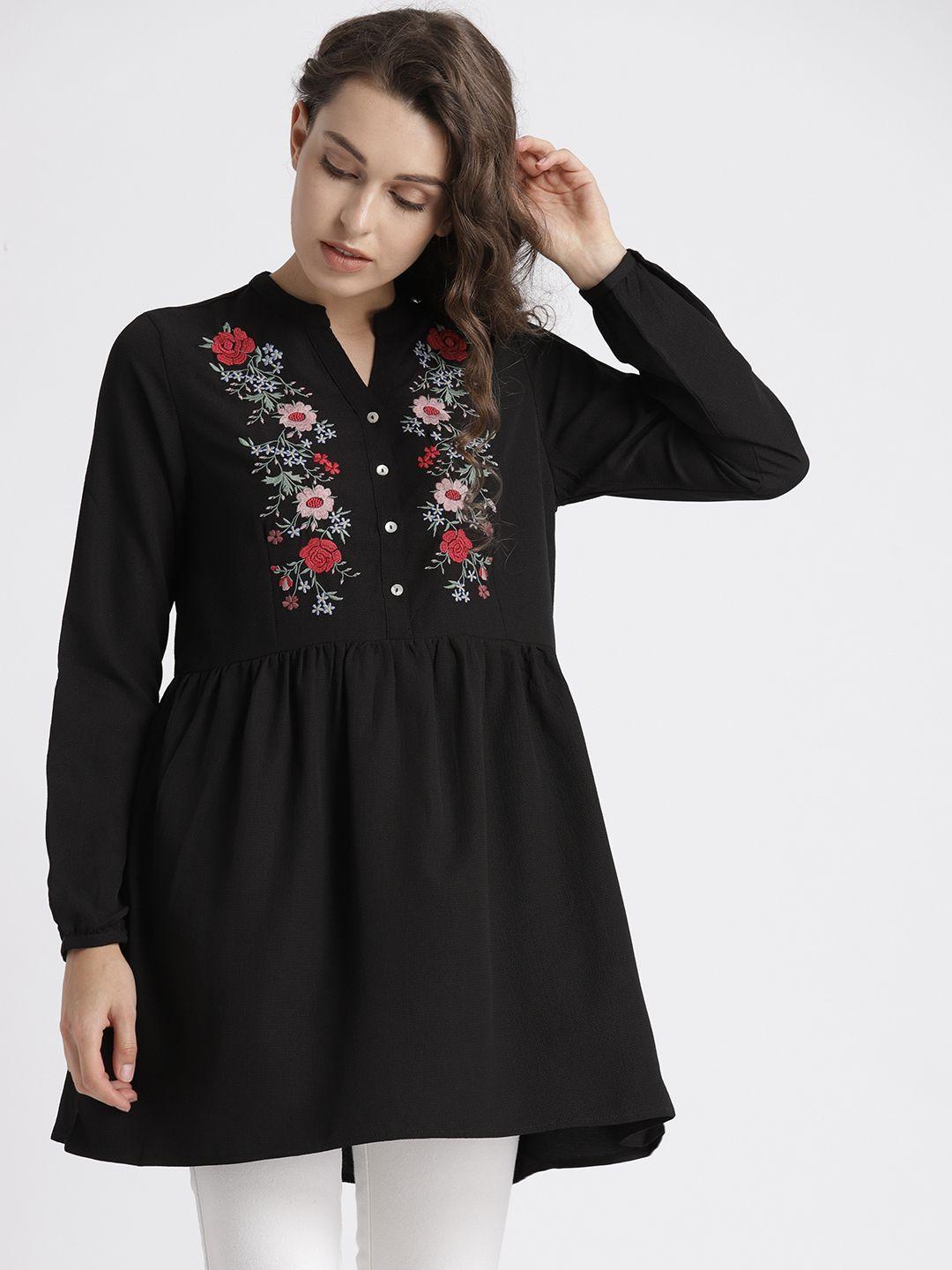 chemistry black floral embroidered top