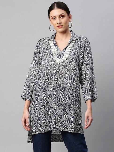 chemistry blue & white printed tunic