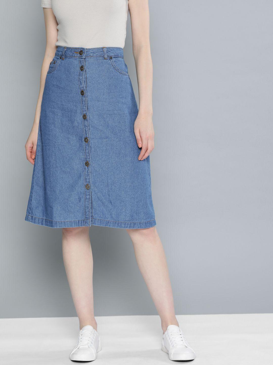 chemistry blue denim a-line pure cotton skirt