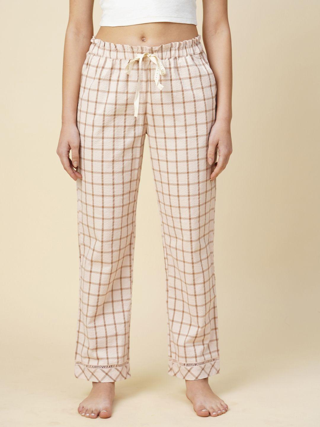 chemistry checked pure cotton straight-leg lounge pant