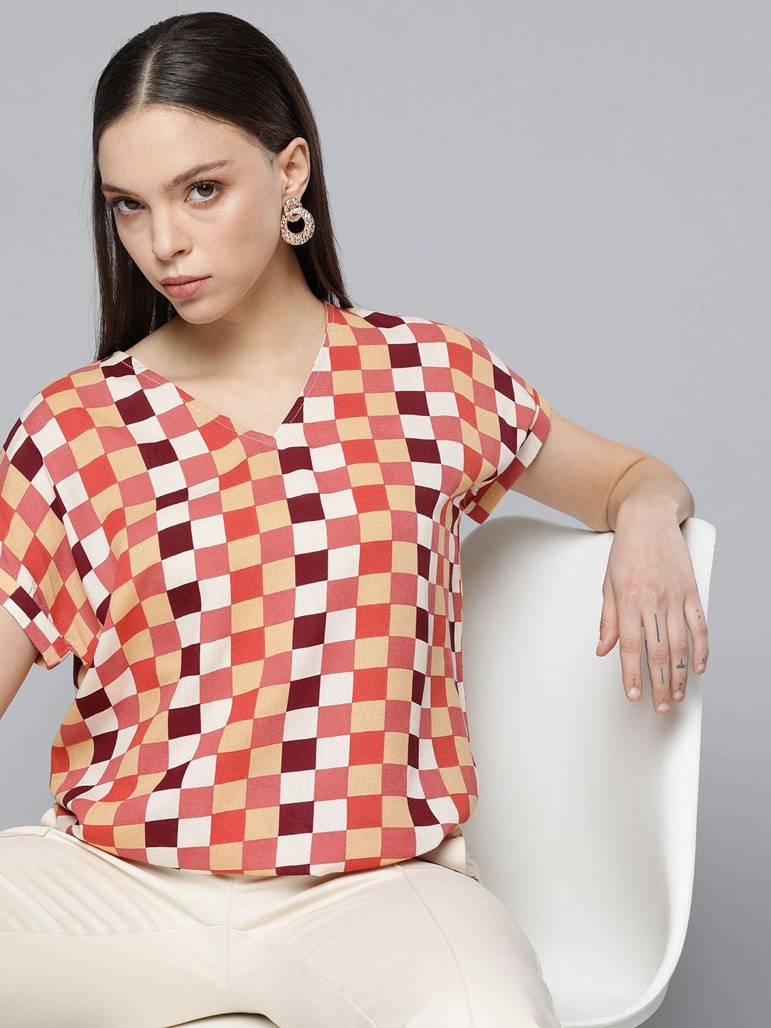 chemistry cotton geometric print extended sleeves top